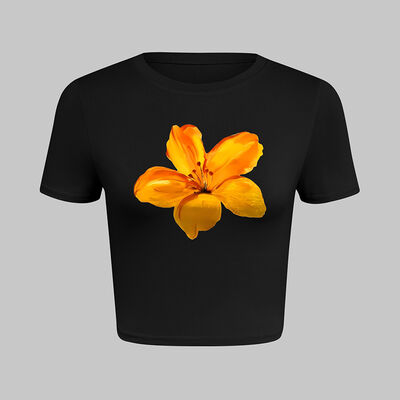 Black Short Sleeve T-Shirt with Straight Hemline for Everyday Wear