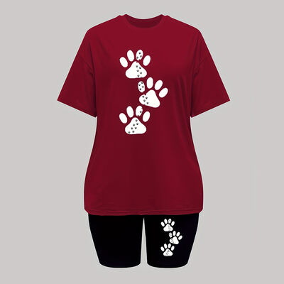 Solid Color Black Two Piece Set Double Layer Shorts  Going Out Sets Round Neck