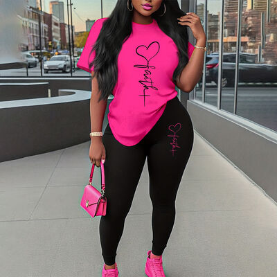 Rose Red Black Co Ord Summer Regular Pink Two Piece Set OEM