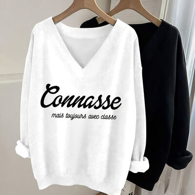 V-neck Zipper Closure Hoodie with No Hood for Women's Casual Winter Wear