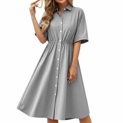 Self Cultivation Gray Short Sleeve Dress ODM Casual Wear Dress 94cm