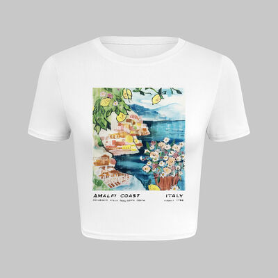 Floral Printing Women T Shirts  Machine Washable 180cm Short Sleeve Black Shirt Womens