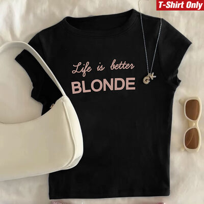 Spring Summer Black T Shirt Women Customizable Colors  Cotton Crew Neck T Shirt