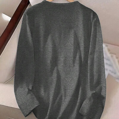 CEM ODM Women Tops Round Neck Black Dark Gray Long Sleeve Top