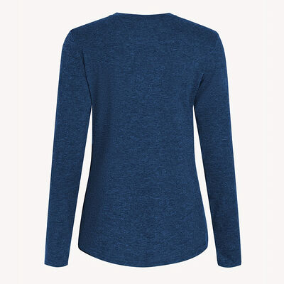 Round Neck Women Tops Personalized Letters Print Long Sleeves T Shirt In Dark Blue