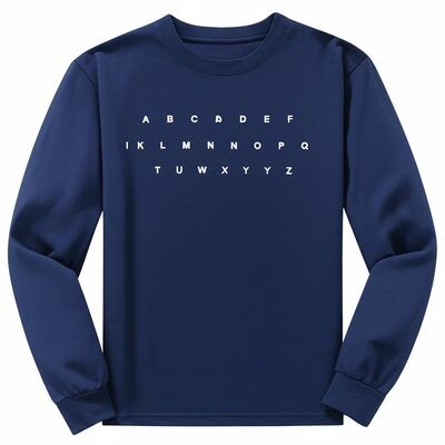 Round Neck Women Tops Personalized Letters Print Long Sleeves T Shirt In Dark Blue