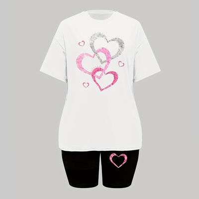 Heart Pattern Women Two Piece Outfits ODM OEM Short Sleeve Co Ord