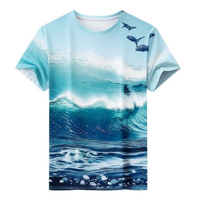 Women's 100% Cotton T-shirt with Ocean Element Print in S/M/L/XL/XXL Sizes