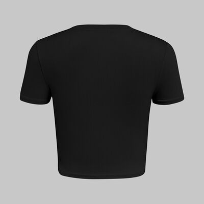 Black Short Sleeve T-Shirt with Straight Hemline for Everyday Wear