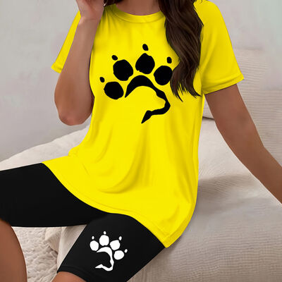 Pullover Closure Women Two Piece Outfits Yellow White  Matching Set Outfits