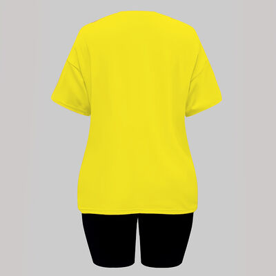 Pullover Closure Women Two Piece Outfits Yellow White  Matching Set Outfits