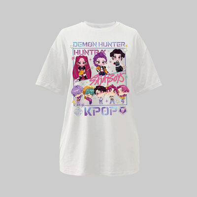 Unisex Cartoon Character Design T-shirt with Round Neck and White/Black Colors for Casual Wear