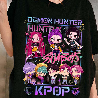 Unisex Cartoon Character Design T-shirt with Round Neck and White/Black Colors for Casual Wear