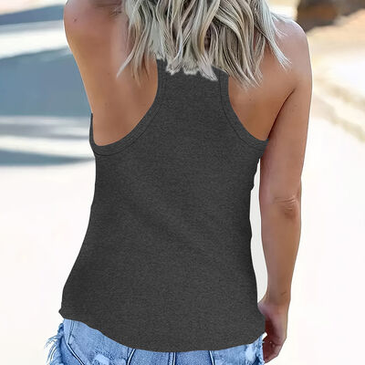 100% Cotton Women Tank Tops Letter Printing Casual  Round Neck Sleeveless Vest