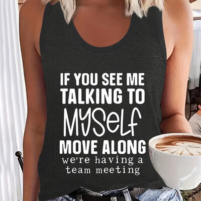 100% Cotton Women Tank Tops Letter Printing Casual  Round Neck Sleeveless Vest