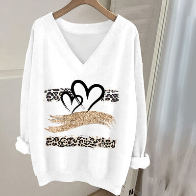 Ribbed Pullover Top-Notch Street Style V-Neck Hoodie Fleece Sweatshirt for Winter