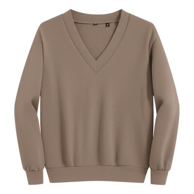 Women's Relaxed Fit V-neck Long-sleeved Hoodie for Winter with Cotton/Polyester Blend