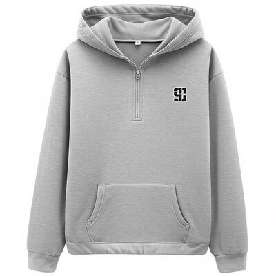 Custom Embroidery Logo Casual Oversized Quarter Zip Up Fleece Terry Cotton Hoodie Sweatshirt for Women